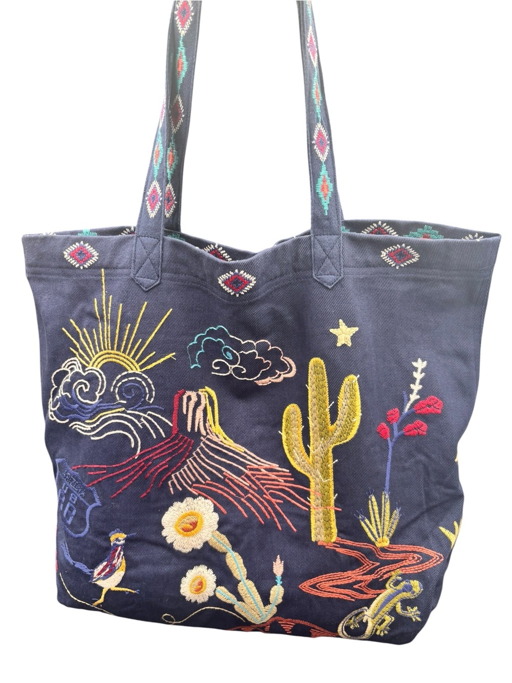 Johnny Was Arizona Everyday Tote Blue Denim Embroidered Southwestern Bag NWT - Picture 3 of 11